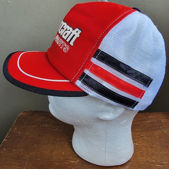 Vintage‎ Motorcraft Quality Parts Three Stripe Mesh Snapback Trucker Hat Cap Red - Picture 3 of 9